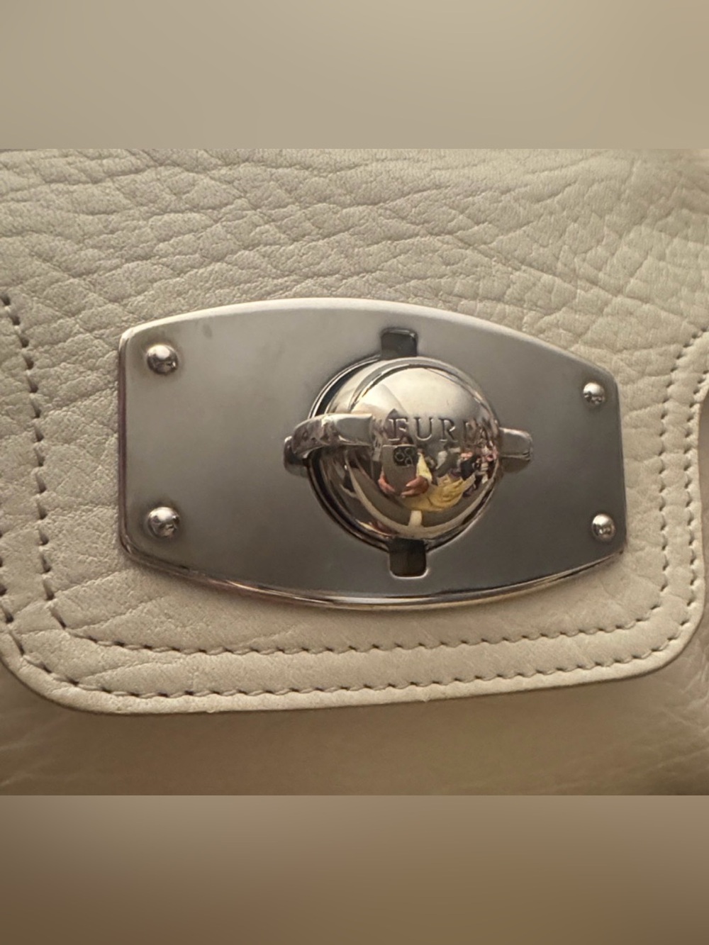 Furla ~ 3 way Cream and Tan Leather Crossbody Bag with Silver Twist lock - Picture 3 of 3